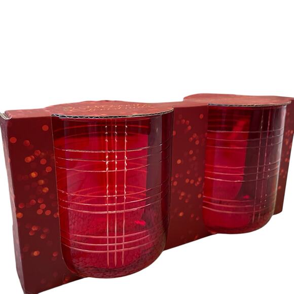 2pc RED Double Old Fashioned Cocktail Glasses Christmas Holiday Barware NEW - Picture 5 of 10
